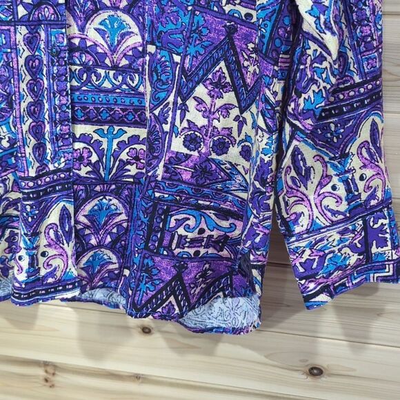 Marie Oliver Top Womens Medium Multicolor Jolene Blouse in Violet Tile Linen - Picture 3 of 10